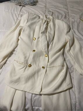 Tahari Woman Ivory Double-Breasted Blazer with Gold Buttons